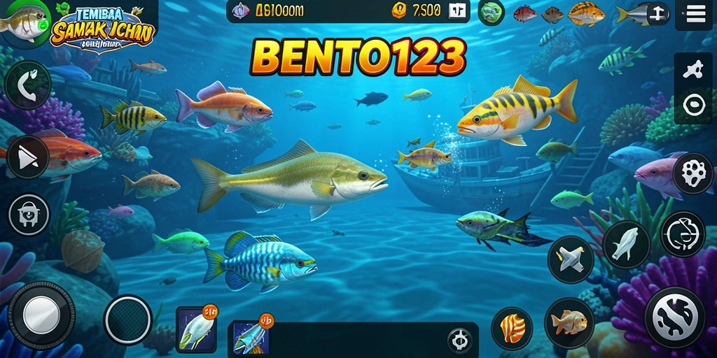 Tampilan gameplay BENTO123 saat menembak ikan dengan seru.