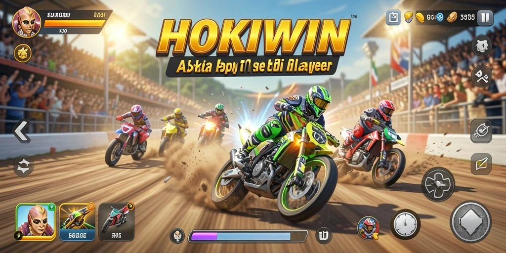 Tampilan gameplay HOKIWIN yang menegangkan saat berlomba di lintasan.
