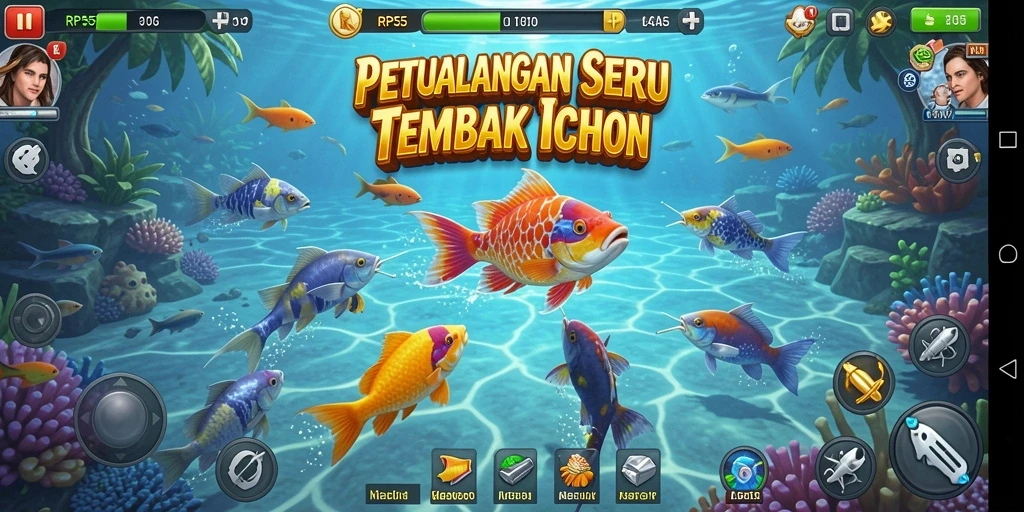 Screenshot menunjukkan aksi seru menembak ikan di RP55.
