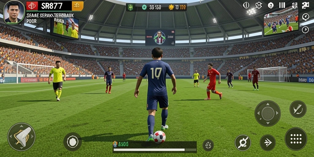Gameplay menegangkan dalam SR877 dengan aksi sepak bola yang mendebarkan.